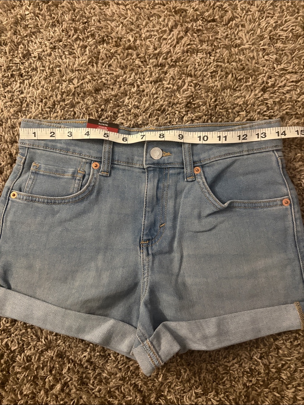 Levi's Light Blue Denim Rolled-Hem Kids Shorts - Picture 9 of 12